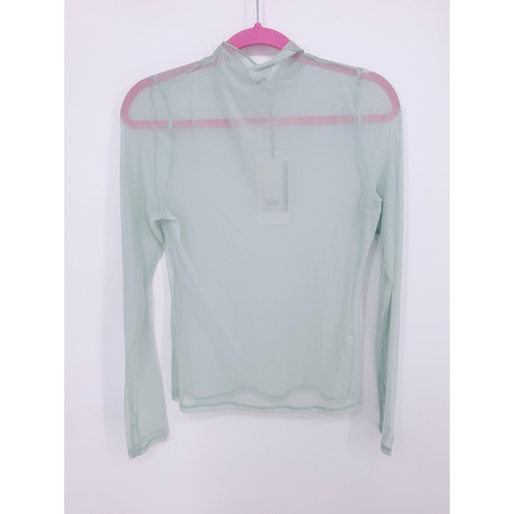 CALIA Draped Funnel Long Sleeve M Turquoise Mesh Sheer Balletcore Fairycore